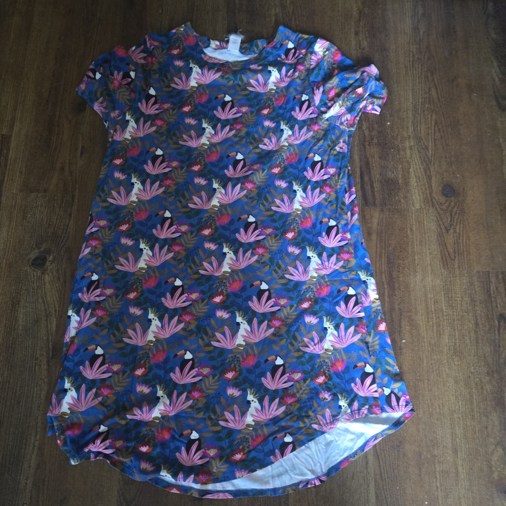 Floral Toucan Shift Dress with Pink Blooms
